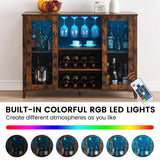 GAOMON Wine Bar Cabinet with LED Light, Home Coffee Cabinet with Wine and Glass Rack, Kitchen Buffet Sideboard Storage Shelf, Modern Liquor Cabinet for Living Room Dining Room (Brown) GAOMON