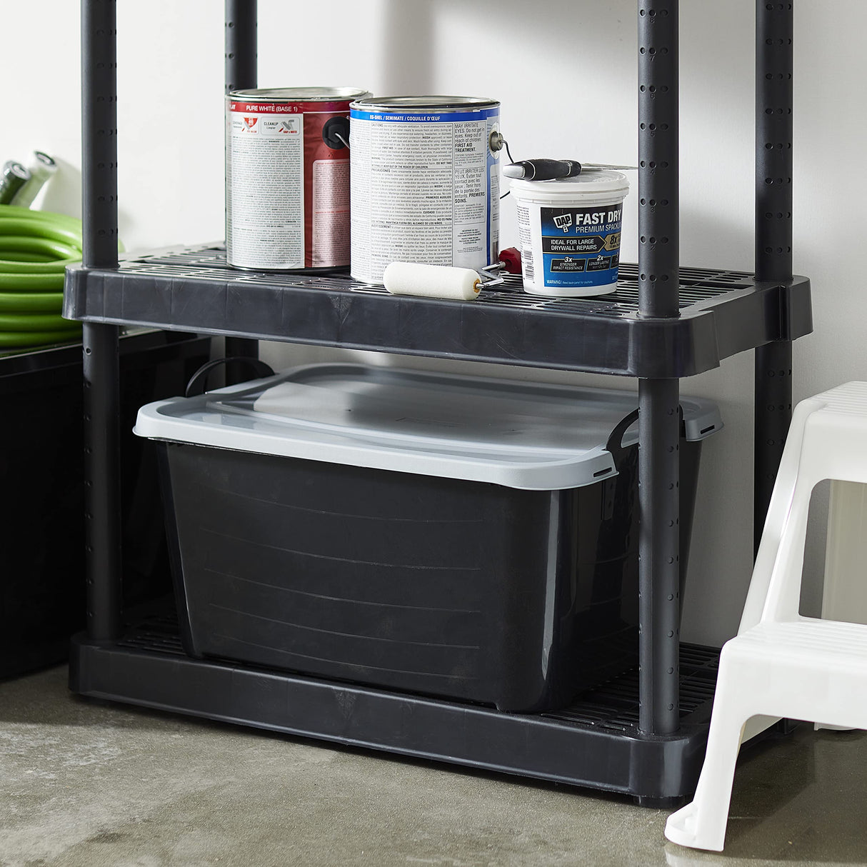 Life Story 6 Pack Heavy Duty Stackable Storage Bin, 55 Quart Home Organizer, Versatile Lightweight Locking Bins with Carrying Handles, Black/Gray Life Story