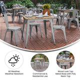 Flash Furniture Declan Commercial Outdoor Dining Table, All Weather Poly Resin Top with Steel Base, 31.5" Square, Brown/Silver Flash Furniture