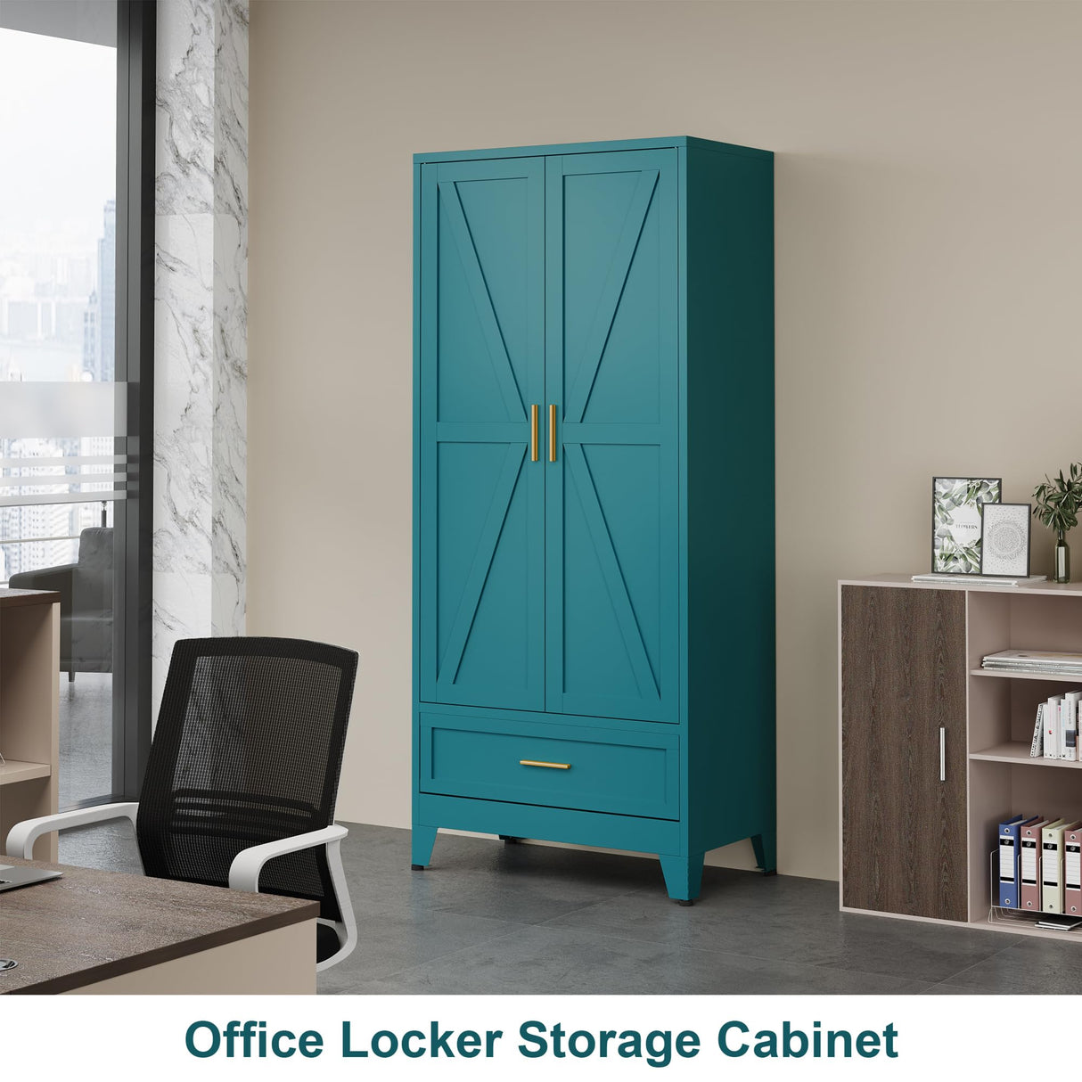 QINPTWUT 71" Large Capacity Metal Wardrobe with 1 Drawers and Adjustable Shelf - Heavy Duty Steel Storage Cabinet for Bedroom, Office,Laundry Room,Bedroom and More (Blue, 71" - 1 Drawer) QINPTWUT