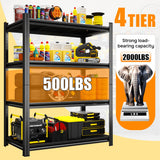 Leariso 4-Tier Heavy Duty Metal Garage Shelving Units, Adjustable & Detachable Storage Shelves, Industrial Steel Rack Shelf for Garage Storage, Tools, & Equipment (Black-63.00H*39.37W, 15.75D-4Tier) Leariso