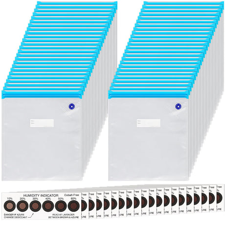 Jetec 70 Pcs 3D Filament Storage Bags Vacuum Bag Kit, Include 50 Reusable Vacuum Seal Bags 30 x 34 cm 3D Printer Filament Bags and 20 Cobalt Free Humidity Indicator Card for Keeping Filament Dry Jetec