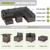 ELEGIBLISS 7/8-Piece Patio Conversation Set with Fire Pit Table, Outdoor All-Weather Rattan Sofa Sectional, Handwoven Wicker Furniture for Backyard, Easy Assembly & Weather-Resistant Design ELEGIBLISS