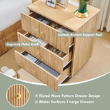 wow97e Fluted Night Stand with Charging Station, 21.65" Nightstand with Drawer, 3 Drawer Dresser for Bedroom, Morden End Table Bedside Table Chests of Drawers for Bedroom, Living Room, Natural wow97e
