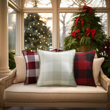 decorUhome Christmas Buffalo Plaid Check Throw Pillow Covers 18x18 Set of 2, Outdoor Linen Decorative Farmhouse Gingham Pillow Covers with Stitched Edge for Bed Couch Sofa, Cream White and Beige decorUhome