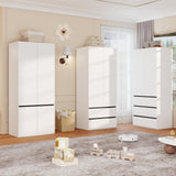 LABROSKIA Wardrobe Closet with 6 Doors: 75" White Armoire with 2 Drawers, Wooden Wardrobe for Hanging Clothes, Tall Storage Cabinet with Shelves and Hanging Rod LABROSKIA