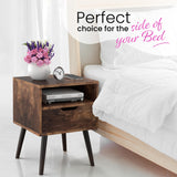 Lifetime Home 2 SET, Mid-Century Modern Nightstand, Wooden Table with Storage Drawer - Bedside Table for Bedroom or End Table for Living Room, Dark Natural Wood Accent Decor - Rustic Brown Lifetime Home