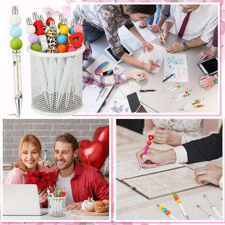 Spakon 24 Pcs Sublimation Beadable Blank Pens Metal Bead Pens DIY Heat Transfer Ballpoint Pen Black Ink Pen Personal Customization Pen Gift for Guest Wedding Students Teacher Office School Spakon