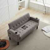 TYBOATLE Sofa Couch 62" W Loveseat w/ 2 USB Charger Ports & 2 Cupholders, Mid-Century Modern Tufted Small Love Seat Couches for Office,Compact Living Room,Bedroom,Apartment,Dorm(Light Grey) TYBOATLE