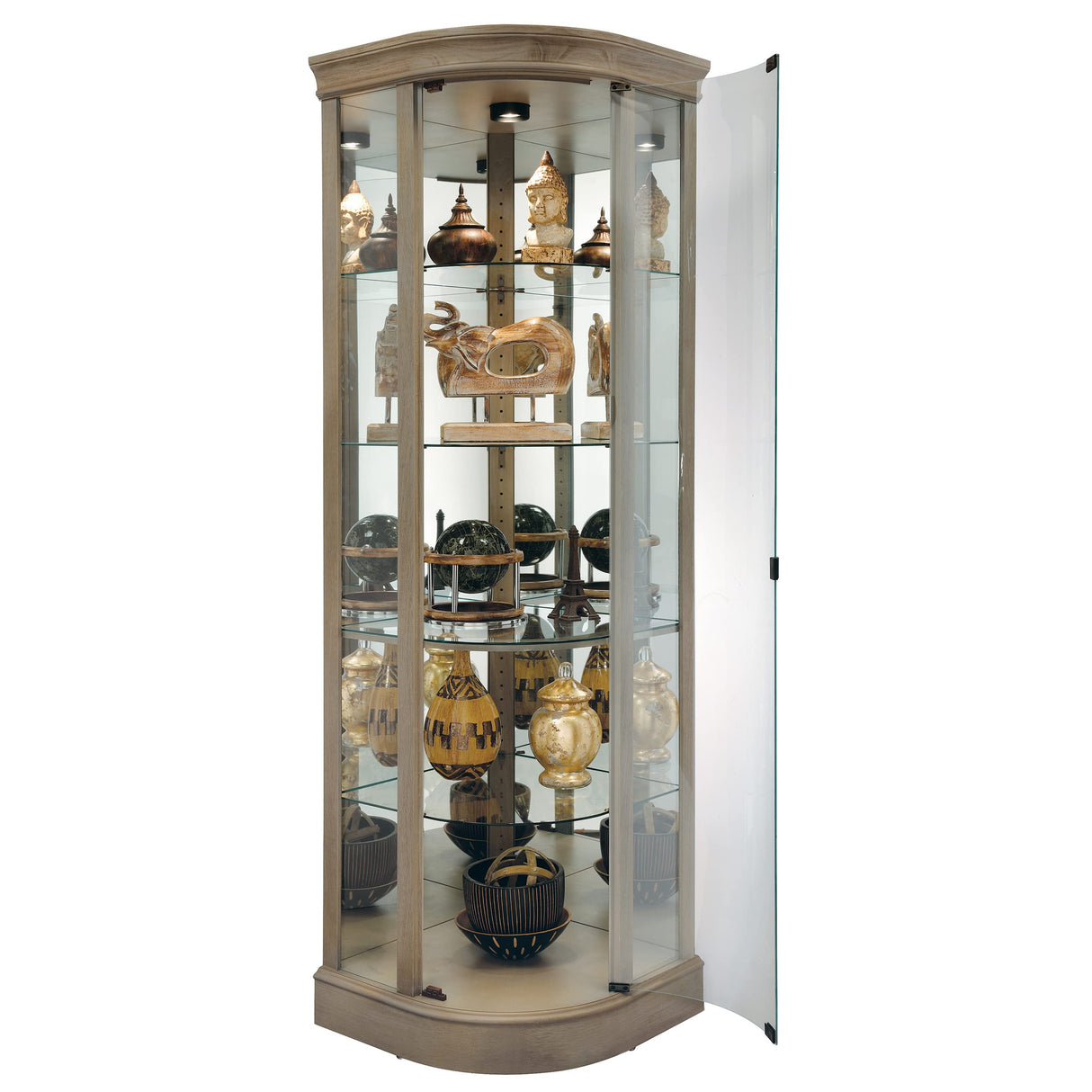 Howard Miller Marlowe Corner Curio Cabinet II - Durable Display Levelers, Metal Shelf Clips with Grey Finish Cabinets for Collectibles, Trophies, Home Decor, Living Room Or Dining Area Howard Miller