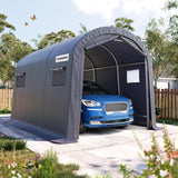 KING BIRD 10' x 15' Heavy Duty Round Style Carport with Roll-up Ventilated Windows，Anti-Snow Car Port Garage Car Tent Car Canopy Outdoor Instant Garage with Reinforced Ground Bars KING BIRD