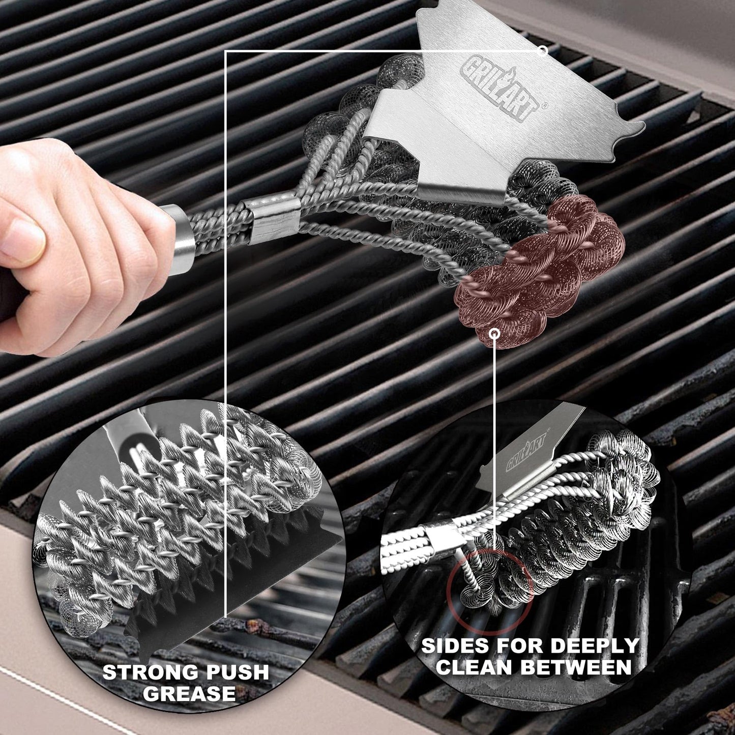 GRILLART Grill Brush and Scraper Bristle Free - Safe BBQ Brush for Grill -Stainless Grill Grate Cleaner - Safe Grill Accessories for Porcelain/Weber Gas/Charcoal Grill - Gifts for Grill Wizard/Men/Dad