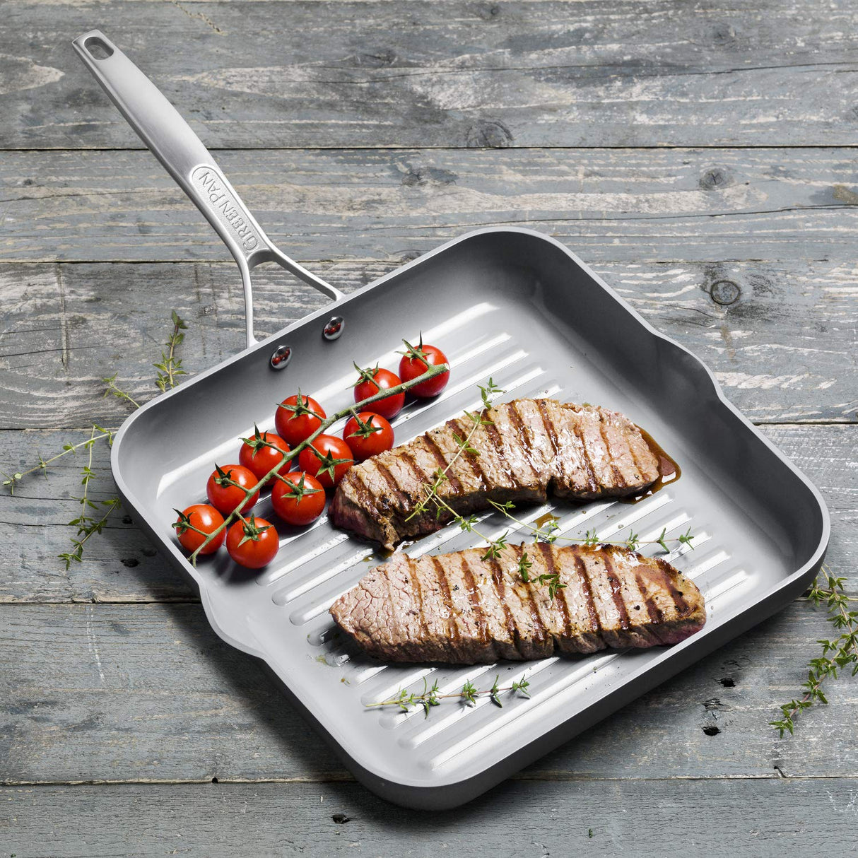 GreenPan Paris Pro Hard Anodized Healthy Ceramic Nonstick, 11" Square Grill Pan, PFAS-Free, Dishwasher Safe, Grey GreenPan