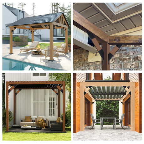 4 Pcs Pergola Brackets, 45-Degree Angle Bracket. Specially for Reinforcing Pergolas and Gazebos. Fits 2" x 4" Lumber. with Drainage Holes Pergola Bracket Kit . Build a Stable Pergola Easily. XIHUWZ