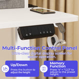 JOISCOPE 48 Inch Electric Standing Adjustable Height Desk with Double Drawer, Home Office Computer Gaming Desk with Storage Shelf and Power Outlets, Sit Stand Desk, White JOISCOPE