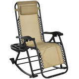 Outsunny Outdoor Rocking Chairs, Foldable Reclining Zero Gravity Lounge Rocker with Pillow, Cup & Phone Holder, Combo Design with Folding Legs, Beige Outsunny