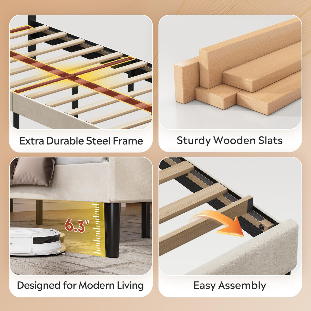 WLIVE Twin Size Upholstered Bed Frame, Velvet Square Tufted Headboard,Sturdy Metal & Wooden Slats Support, No Box Spring Needed, Light Grey WLIVE