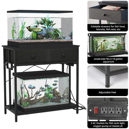 VOWNER 20-29 Gallon Aquarium Stand with Power Outlet, Metal Frame Fish Tank Stand with Cabinet Storage, Double Turtle Reptile Terrariums Tank Stand, 31.5" L*15.7" W Tabletop, 400LBS Capacity, - WoodArtSupply