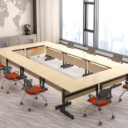 Folding Conference Table, 55.1in Conference Room Table Flip Top Mobile Training Table with Wheels, Modern Rectangle Foldable Meeting Seminar Tables for Home Office Class 55.1" D x 21.6" W x 2 - WoodArtSupply