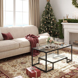 Kebynti 42" Rectangular Glass Coffee Table for Living Room, 2-Tier Center Tea Table with Metal Frame for Small Space, Apartment, Office (Black) Kebynti