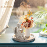 Hanobe Whitewash Wooden Round Serving Tray - Farmhouse Decor for Coffee Table, Kitchen Counter Hanobe