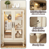 nifoti 43" H Lighted Curio Cabinet Display Case, Glass Curio Cabinet with Adjustable Shelves & Tempered Glass Door, Wooden Curio Cabinet with Mirrored Back Pane for Living Room (Antique White) nifoti