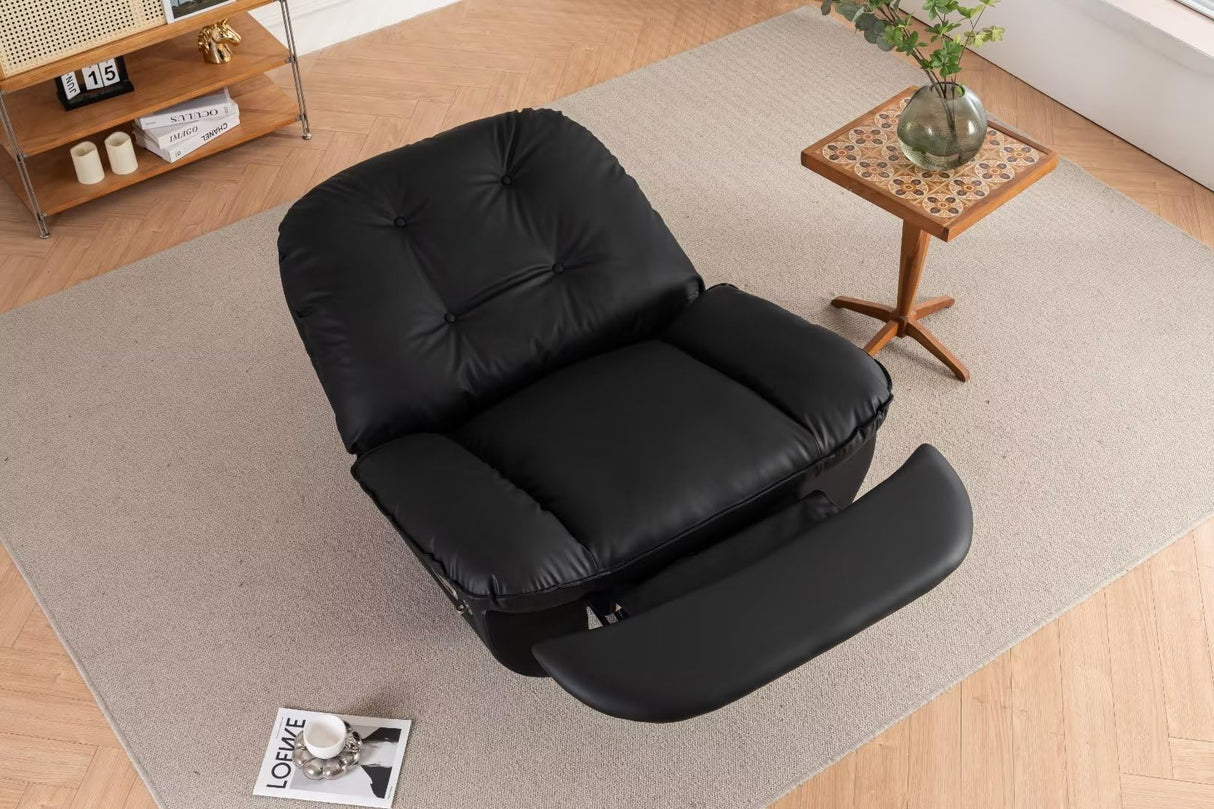 Oversized Electric Recliner Chair, 360 Swivel Rocking Glider Rocker for Adults Modern Ergonomic Lounge for Living Room Phone Stand& Smart Control Theater Seating (Black, Silicone Leather) Deolme