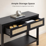 SICOTAS Black Console Table with Rattan Drawers - Boho Rattan Entryway Table with Storage, Wood Small Console Tables for Entryway, Entry Table for Hallway, Sofa Table SICOTAS