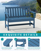 SERWALL Outdoor Bench, HDPE Outdoor Benches Weatherproof, 2-Person Garden Bench with 660 lbs Weight Capacity, Patio Benches for Outdoors, Garden, Porch, Backyard and Park, Navy Blue SERWALL