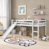 NAFORT Twin Size Loft Bed with Slide & Stairs – Low Loft Bed for Kids, Solid Wood Frame with Guard Rails, Slat Support & Climbing Ladder, Space Saving White Finish NAFORT