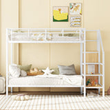 Harper & Bright Designs Metal Bunk Bed with Stairs and Wardrobe, Twin Over Twin Bunk Bed Frame with Storage Ladder, for Kids Teens Adults, White Harper & Bright Designs