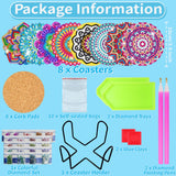 Benvo 8 Pcs Diamond Painting Coasters Kit Mandala Cup Coasters DIY Diamond Art Kits with Diamond Painting Pens, Holders, Cork Base for Beginners Adults and Kids Art Craft Supplies Gift (Mandala B) Benvo