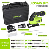 FASTPRO 12V Cordless Jig Saw Kit, Electric Jigsaw with 10pcs Blades & Edge Guide, Included 1.5 Ah Battery, Charger and Storage Case FASTPRO