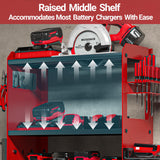 YYR Power Tool Organizer Wall Mount with Charging Station, Cordless Tools Hanger and Battery Storage Rack for Garage Organization, Heavy Duty Drill Holder Shelf Build in Metal Power Strip - Red YYR