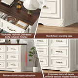 Farmhouse Wood 9 Drawer Dresser for Bedroom,Embossed Roman Column Wood Rustic 63 Inch Wide Dresser & Chest of Drawers with Rustic Handles,Tall Storage Organizer for Bedroom(Antique White) chartustriable