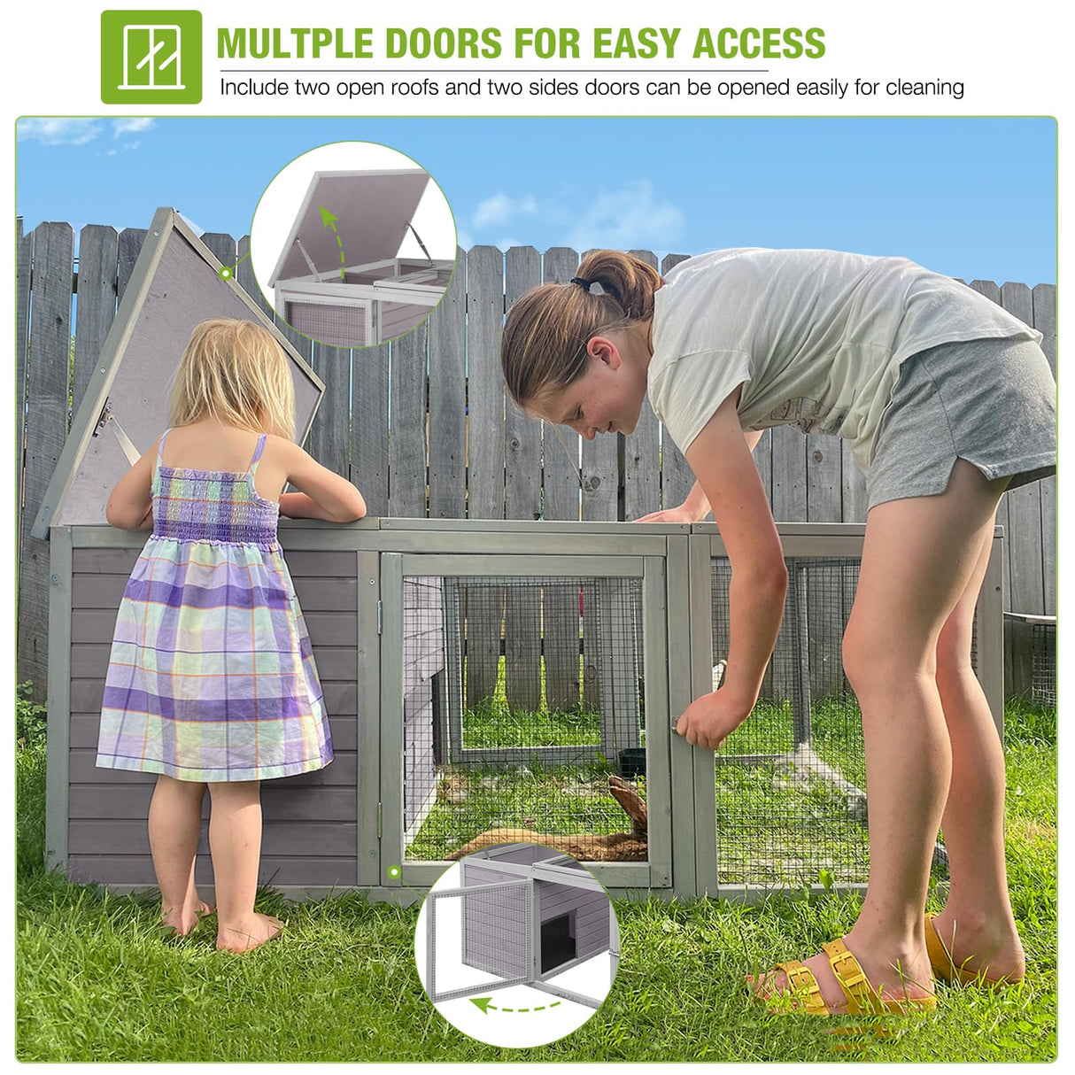 GUTINNEEN Chicken Coop Outdoor Rabbit Hutch with Run for Rabbits, Chickens, Ducks, and Guinea Pigs, 61.5" L x 40.9" W x 24.8" H GUTINNEEN
