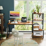 GreenForest Computer Desk 58 inch with Printer Shelf, Reversible Office Desk with Monitor Stand and 2 Hooks, Home Desk Workstation for Study Writing Working Gaming, Brown GreenForest