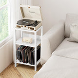 TUTOTAK Record Player Stand with Storage Up to 100 Albums,Record Storage Table,3 Tier End Table,Side Table for Living Room, Bedroom, White TB01BW075 TUTOTAK