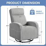 Yaheetech 360° Swivel Glider Chair for Nursery, Rocking Chair Nursing Chair with Side Pockets, Corduroy Glider for Living Room with High Back Light Gray Yaheetech