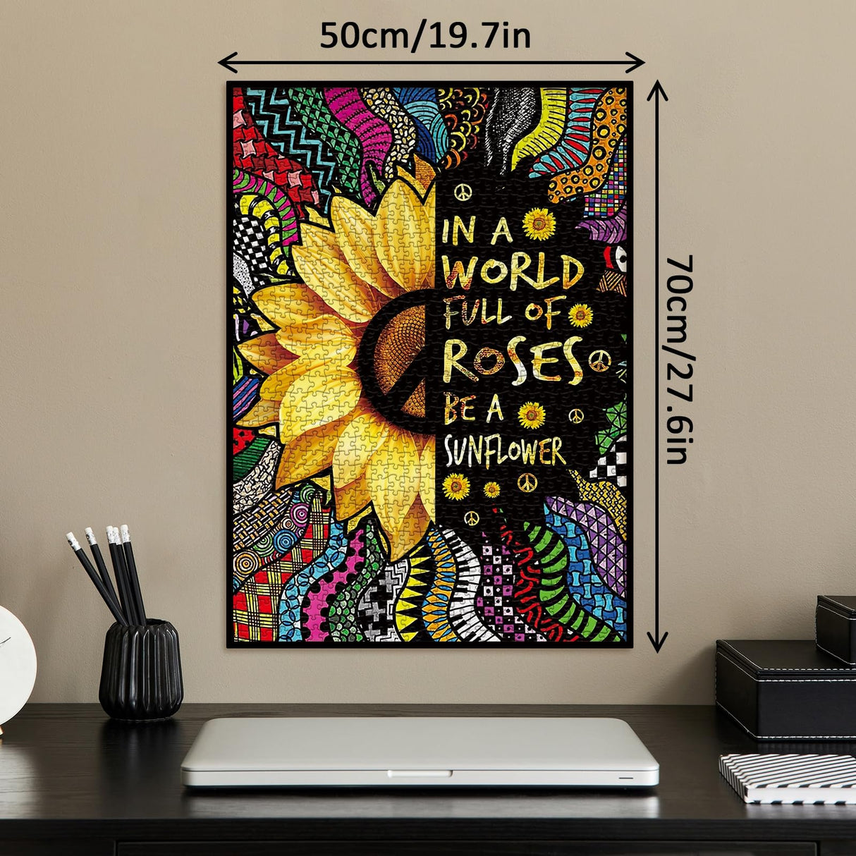 Sunflower Inspirational Puzzles for Adults 1000 Piece, Rainbow Mandala Colorful Flower Jigsaw Puzzle, Motivational Quote Puzzle for Family Game IdeaBazar