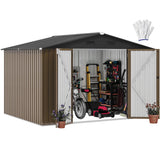 DWVO 10x8FT Outdoor Storage Shed, Spacious Metal Tool Shed with Lockable Doors & Ventilation for Patio, Lawn, and Backyard, Ideal for Storing Garden Equipment, Lawnmowers, and Bicycles, Brown DWVO