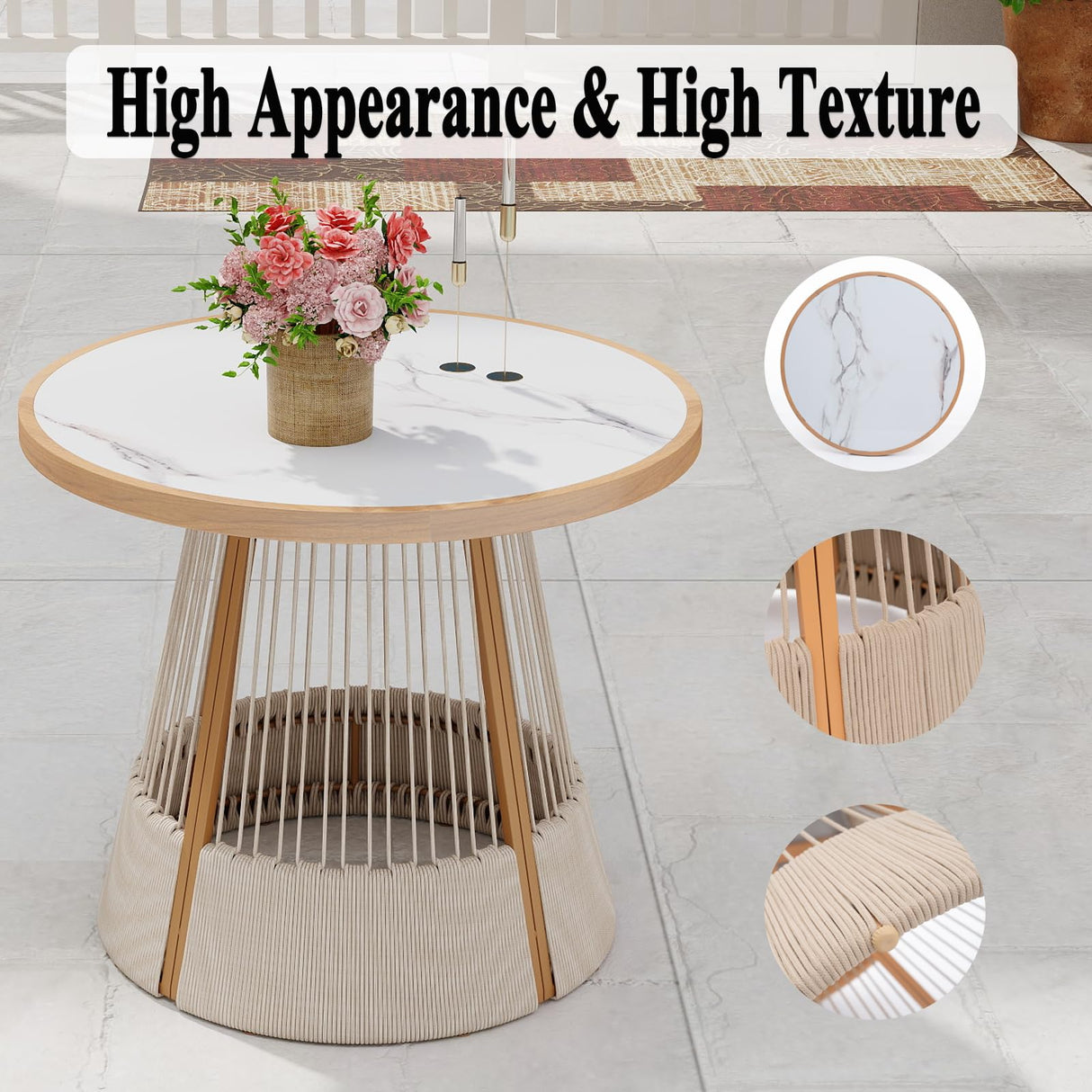 DAYAOUTDOOR Patio Dining Table and Chairs, Outdoor Furniture Set, Round Dining Sets for 4, Outdoor Dining Table Set, 5 Piece Patio Round Chairs Set, Small Outdoor Patio Sets for Kitchen, Beige DAYAOUTDOOR