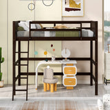Espresso Solid Wood Twin Loft Bed with Ladder and Safety Guardrail CNANXU