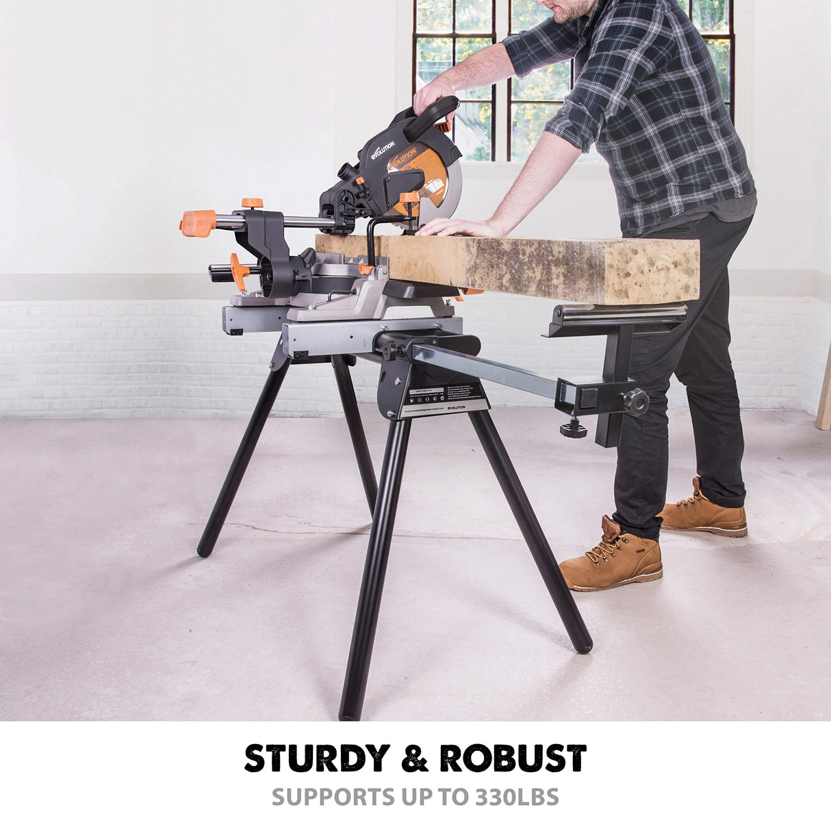 Evolution Power Tools R255SMS+ PLUS 10-Inch Sliding Miter Saw Plus Multi-Material Multi-Purpose & Power Tools EVOMS1 Miter Saw Stand Compact & Evolution