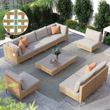 Grand patio 10-Piece Wicker Patio Furniture Set, Boho Outdoor Conversation Set Sectional Sofa with Water Resistant Beige Thick Cushions and Coffee Table, Beige Grand patio