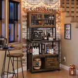 Furniouse 6-Tier Kitchen Bakers Rack with Power Outlet, Industrial Microwave Oven Stand with Shelves, Kitchen Utility Storage Shelf with Cabinet, Standing Storage Rack (Rustic Brown) Furniouse