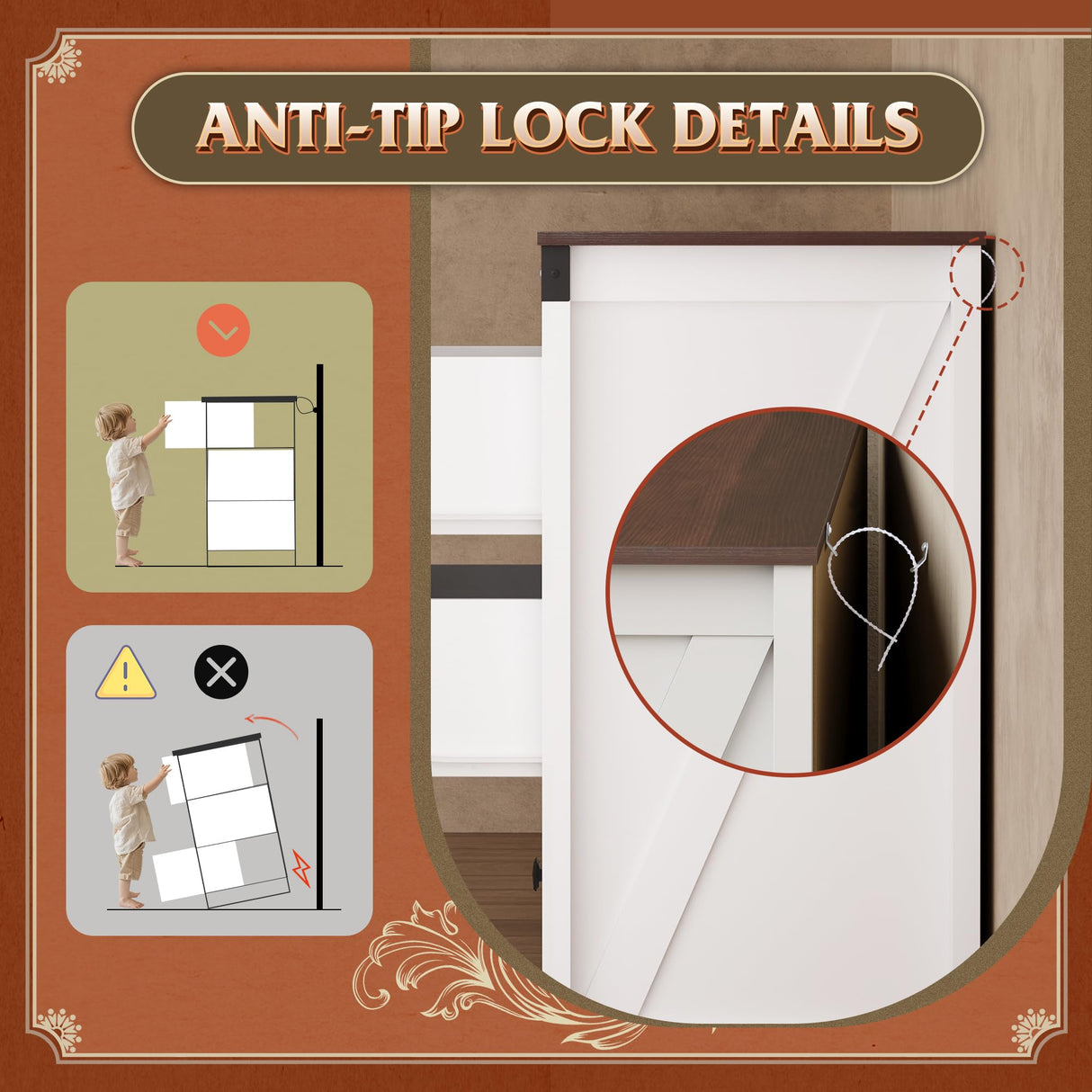 WLIVE Farmhouse 6 Drawer Dresser for Bedroom, 53.07'' Wide Wood Dresser, White Dressers Storage Organizer with Double Rustic Handle, TV Stand for 60 inch TV, Chest of Drawers for Living Room, Hallway WLIVE