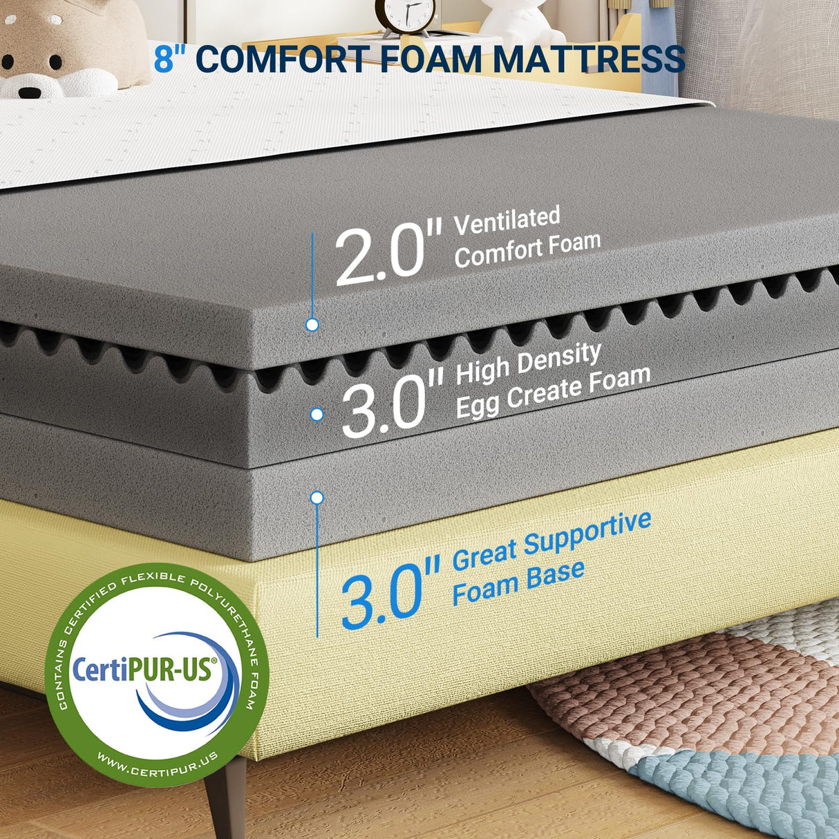 Avenco Queen Size Mattress, 8 Inch Memory Foam Queen Mattress in a Box for Comfort Sleep & Pressure Relief, CertiPUR-US Certified Queen Mattresses Medium Firm Avenco