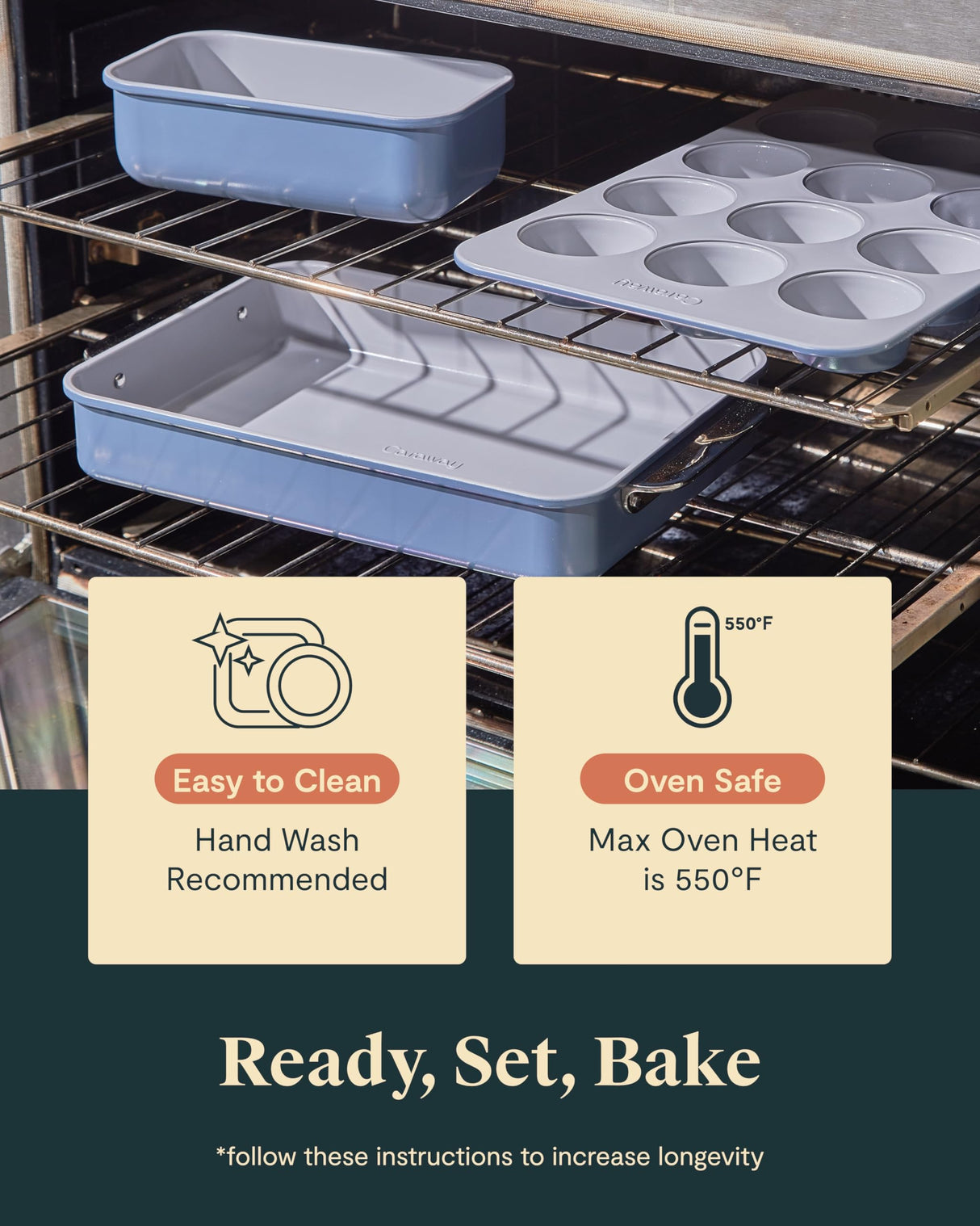 Caraway Nonstick Ceramic Bakeware Set (11 Pieces) - Baking Sheets, Assorted Baking Pans, Cooling Rack, & Storage - Aluminized Steel Body - Non Toxic, PTFE & PFOA Free - Cream Caraway
