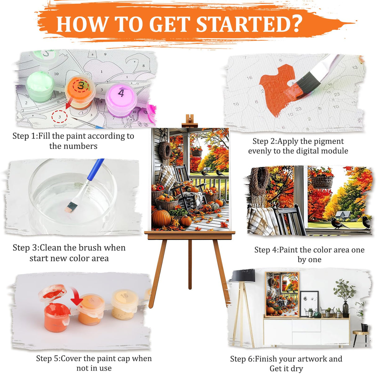 MAXBYE Paint by Numbers, Autumn Porch Adults' Paint by Number Kits, DIY Acrylic Paint Kit for Adults Beginners Unframed, Pumpkins Easy Oil Paint by Numbers Canva for Home Wall Decor 12x16inch MAXBYE
